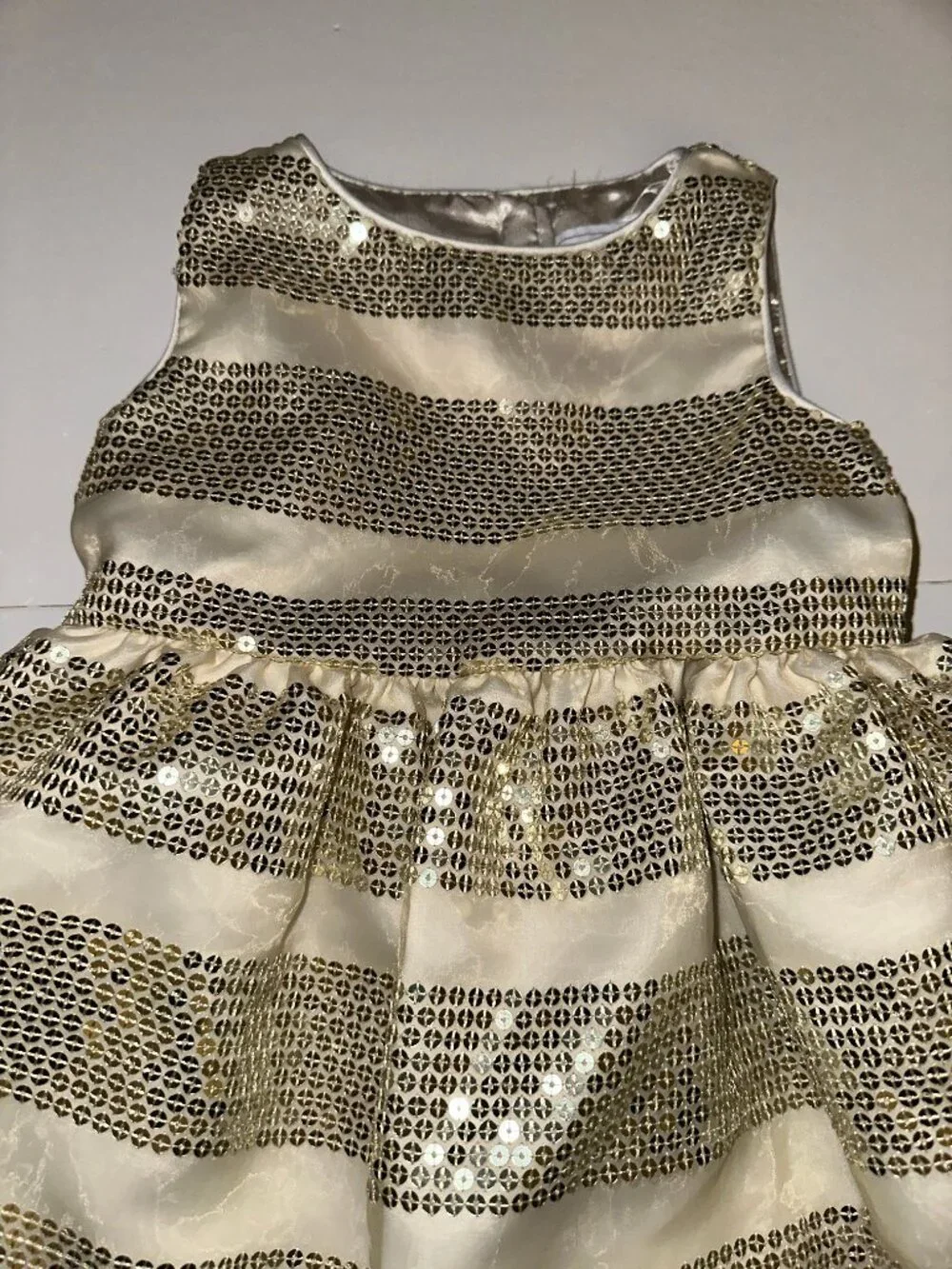 Gymboree Gold Sequin Dress Toddler Girls 3T champagne Excellent Special Occasion